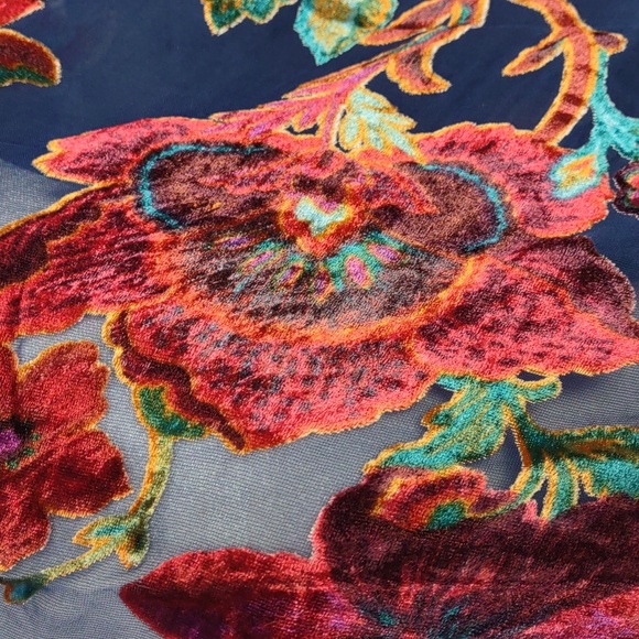 Navy Blue Mesh Kimono Jacket w/Multi Color Velvet Flowers - Picture 3 of 6